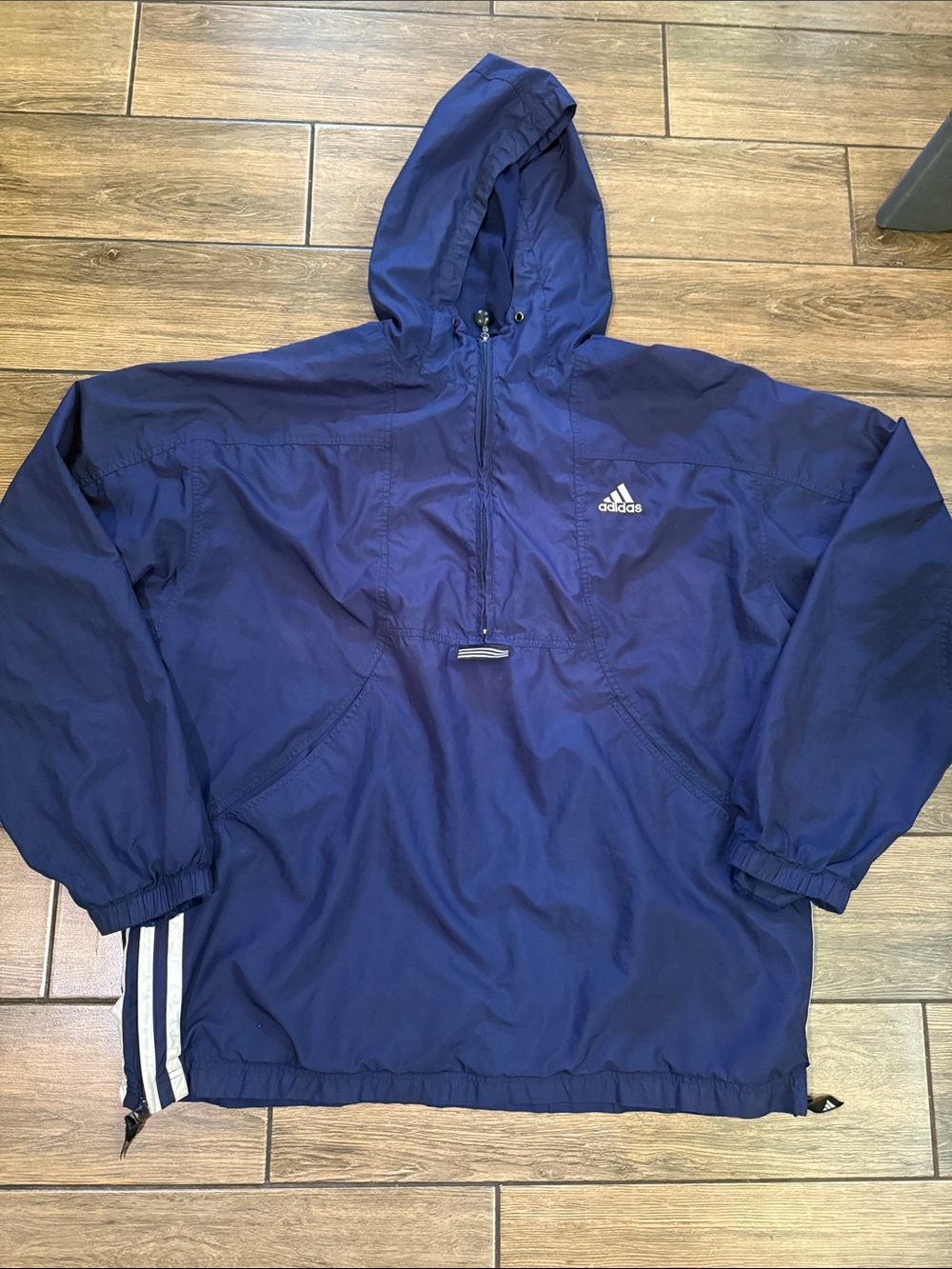 Adidas Mens Blue Half Zip Hooded Windbreaker Jacket XL  Vintage Style